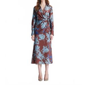 NEW THEO THE LABEL women's hydra printed maxi dress in koffee/blue